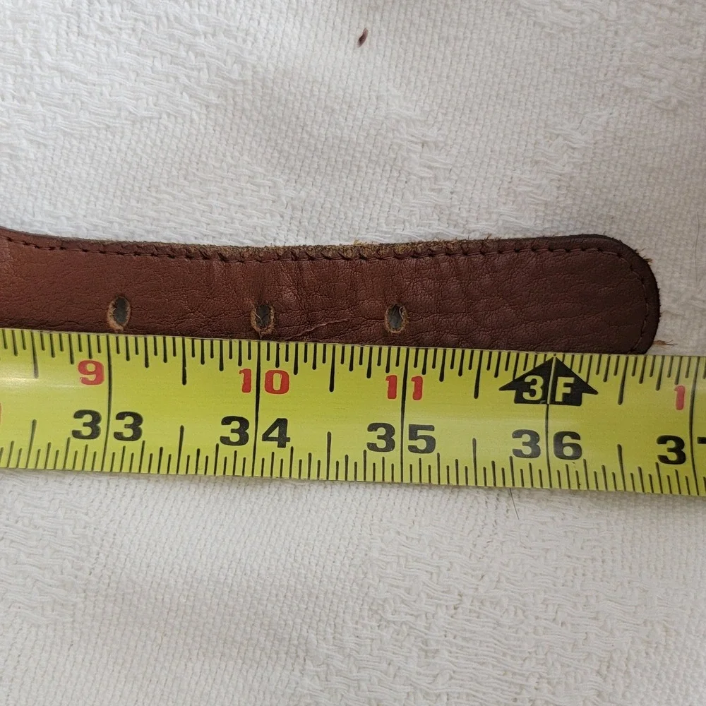 Mens Navy Red Striped Canvas Leather Belt Brass Italy Buckle Size 36 Preppy